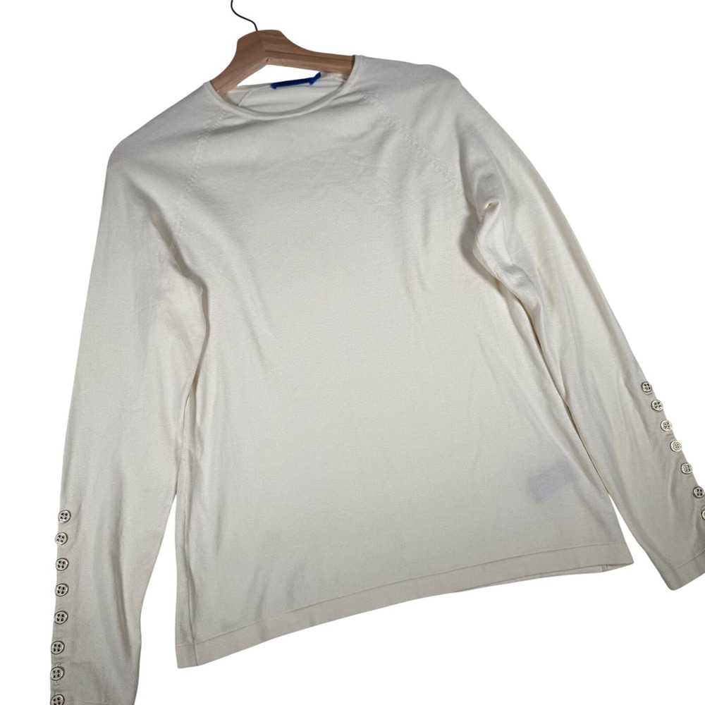 J.McLaughlin Ivory Cream Knit Top Button Cuff Long Sleeve Medium | Preppy